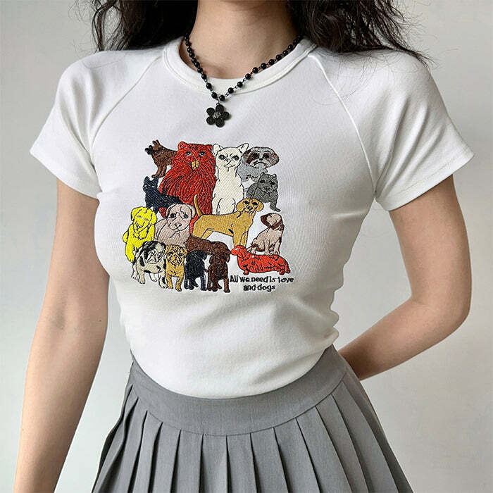youthful dog embroidery tee graphic & quirky style 4378