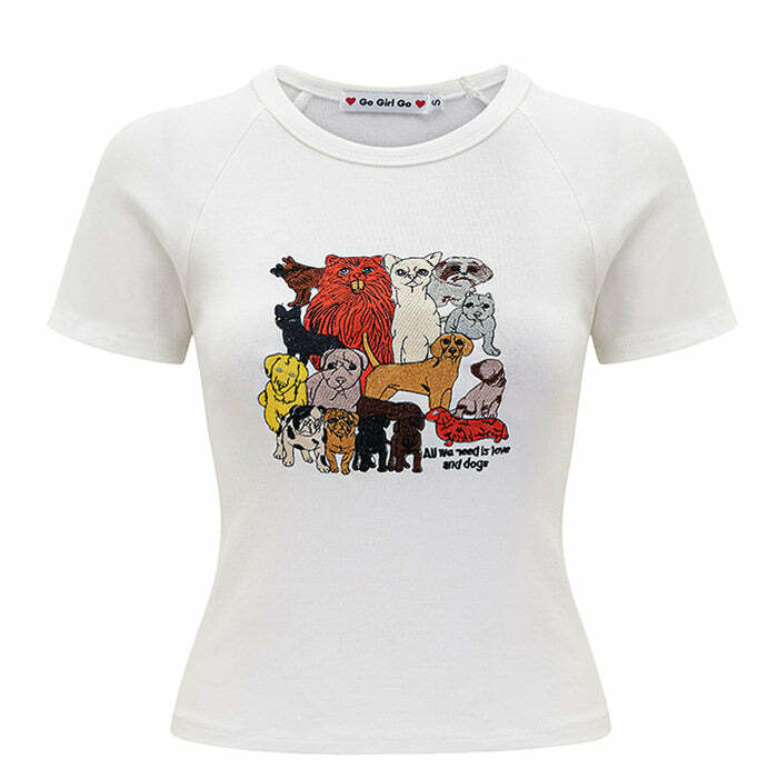 youthful dog embroidery tee graphic & quirky style 6309