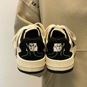 youthful face embroidery black sneakers aesthetic appeal 4300