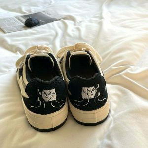 youthful face embroidery black sneakers aesthetic appeal 4517