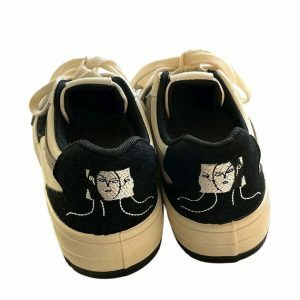 youthful face embroidery black sneakers aesthetic appeal 7049