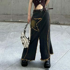 youthful fairy grunge denim skirt iconic long design 1261