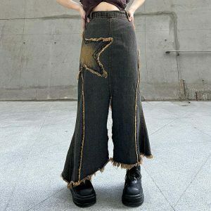 youthful fairy grunge denim skirt iconic long design 5243