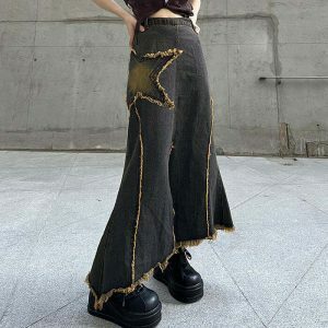 youthful fairy grunge denim skirt iconic long design 6835