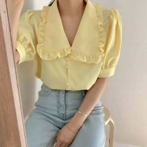 youthful frill collar blouse soft & chic style 2495