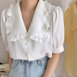 youthful frill collar blouse soft & chic style 5840