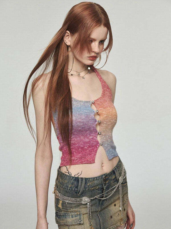 youthful gradient rainbow halter top knit & chic 1657