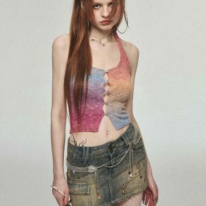 youthful gradient rainbow halter top knit & chic 5546