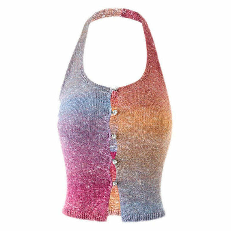 youthful gradient rainbow halter top knit & chic 7462