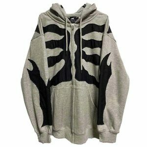 youthful grey skeleton hoodie   edgy urban streetwear 5742