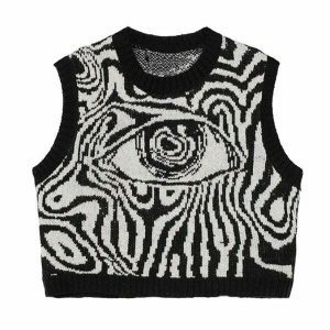 youthful grunge eyes cropped vest iconic knit design 1785