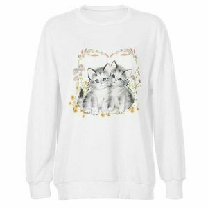 youthful kitty print sweatshirt   cozy & trendy comfort 4843