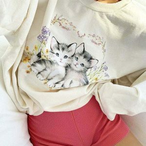 youthful kitty print sweatshirt   cozy & trendy comfort 5656