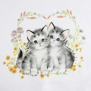 youthful kitty print sweatshirt   cozy & trendy comfort 8402