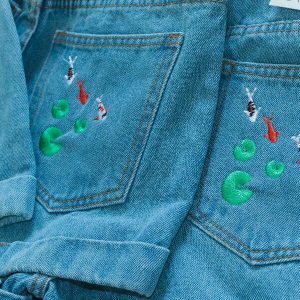 youthful koi fish embroidered shorts streetwear essential 6318