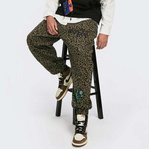 youthful leopard print wide pants   streetwear icon 7049