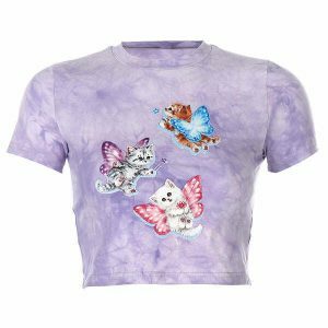 youthful magic kitty crop top   chic & vibrant streetwear 4126