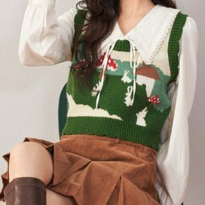 youthful mushroom aesthetic knit vest   trendy & crafted 2734