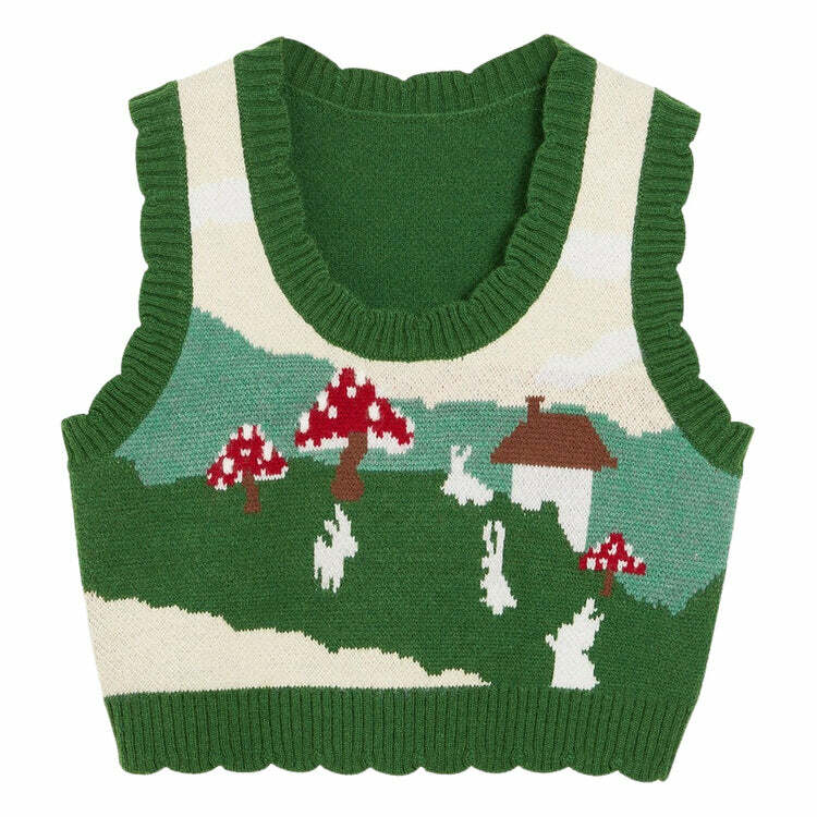 youthful mushroom aesthetic knit vest   trendy & crafted 4902