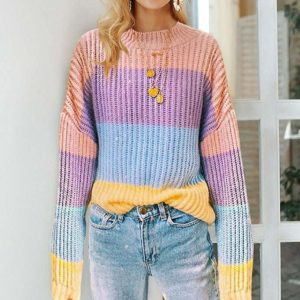 youthful pastel rainbow jumper   vibrant & cozy fashion 4500
