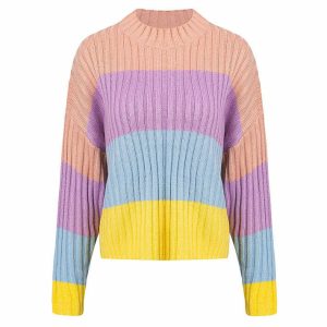 youthful pastel rainbow jumper   vibrant & cozy fashion 6332