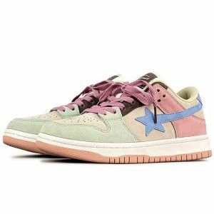 youthful pastel star sneakers color block & dynamic style 6287