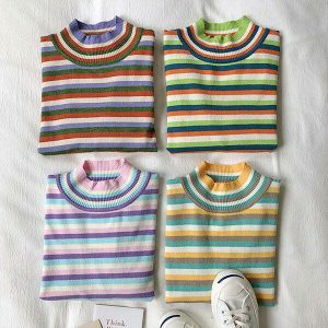 youthful pastel striped jumper chic turtleneck design 3334