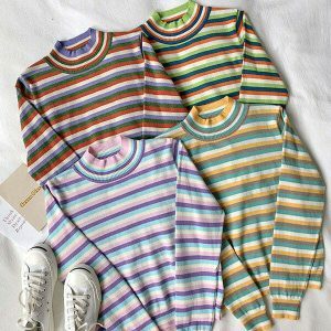 youthful pastel striped jumper chic turtleneck design 5114