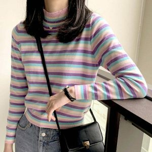 youthful pastel striped jumper chic turtleneck design 6266