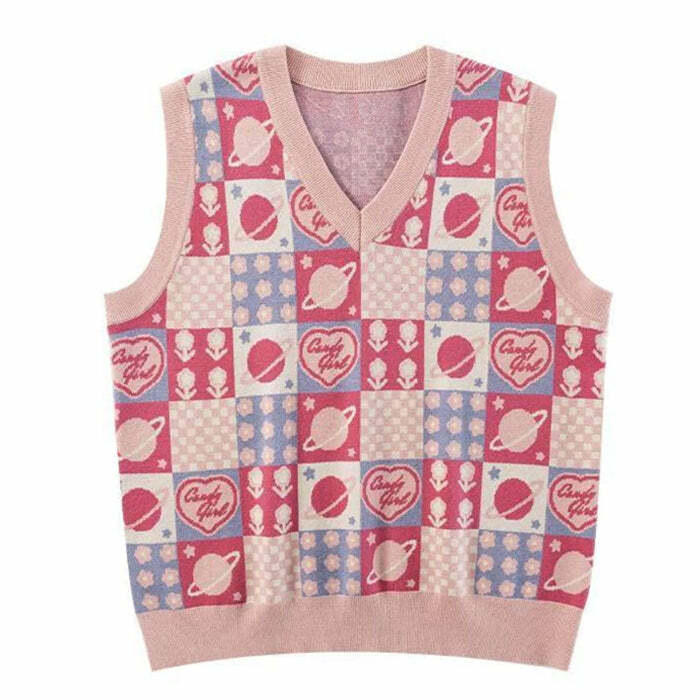 youthful patchwork knit vest soft girl aesthetic 2576