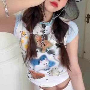 youthful paws crop top   chic & playful streetwear essential 3802
