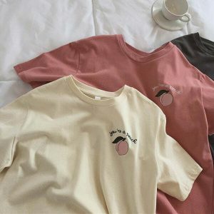 youthful peach graphic tee   chic & vibrant streetwear 7014