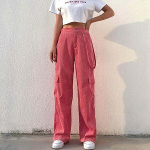 youthful pink corduroy cargo pants   streetwear revival 7739