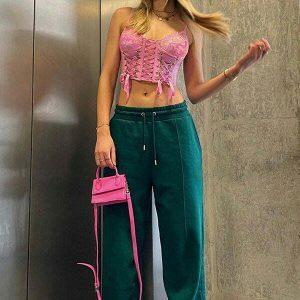 youthful pink lace mesh top   chic & vibrant streetwear 8615