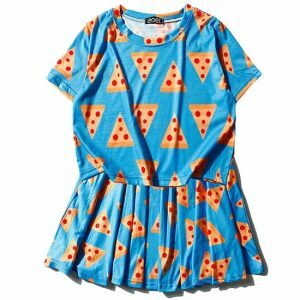 youthful pizza queen tee+skirt set   streetwear chic 5941