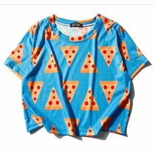 youthful pizza queen tee+skirt set   streetwear chic 8934