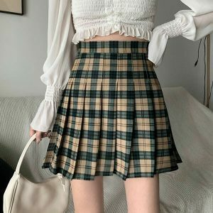 youthful plaid skirt perfect for campus style & comfort 2290