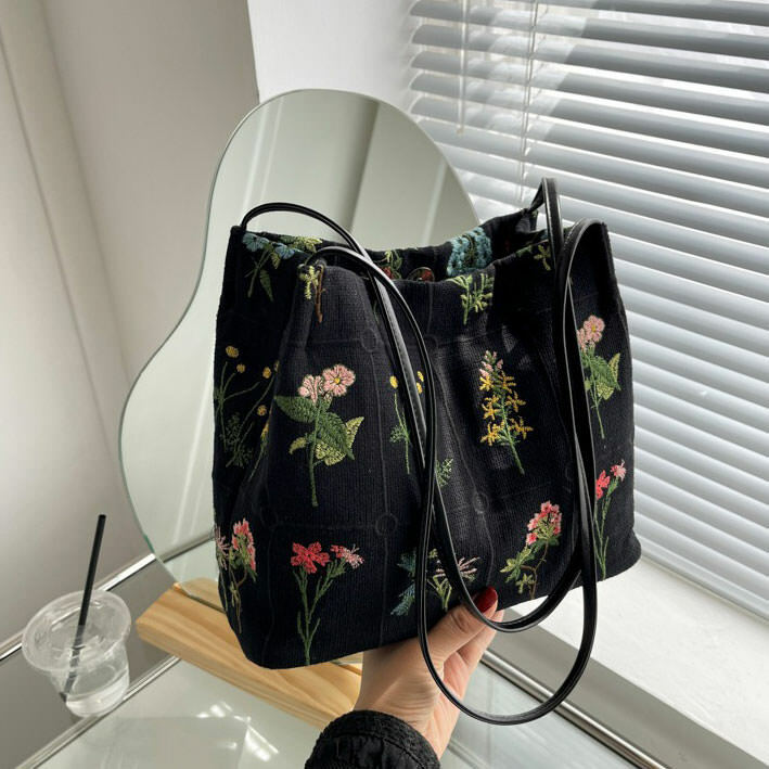 youthful plant mom embroidered bag floral & chic design 1117