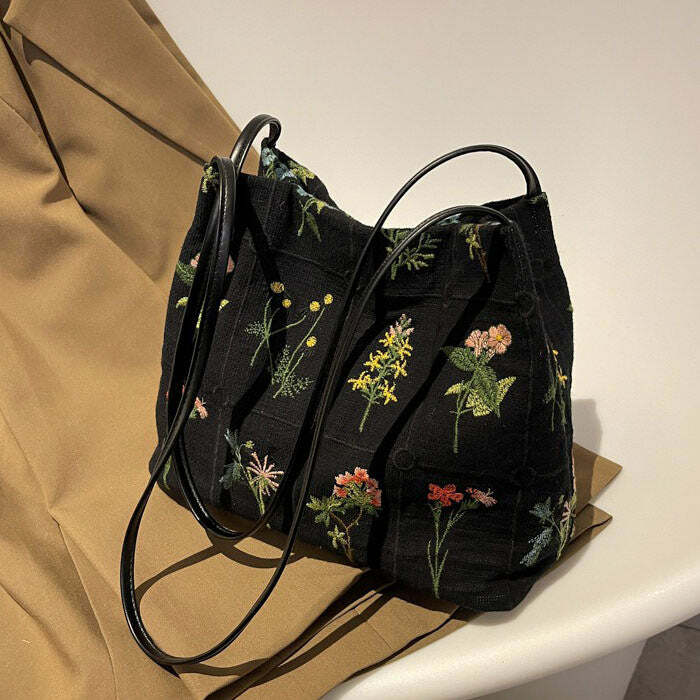 youthful plant mom embroidered bag floral & chic design 3789