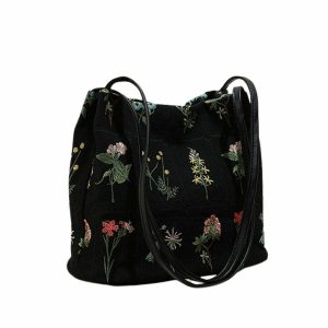 youthful plant mom embroidered bag floral & chic design 5086