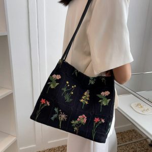 youthful plant mom embroidered bag floral & chic design 8333