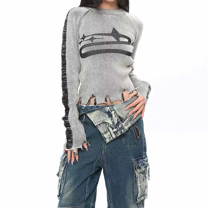 youthful ripped star top long sleeve & trendy appeal 6979