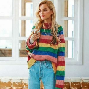 youthful roll neck rainbow jumper   colorful & chic 2097