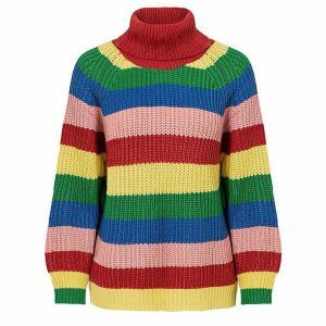 youthful roll neck rainbow jumper   colorful & chic 8173