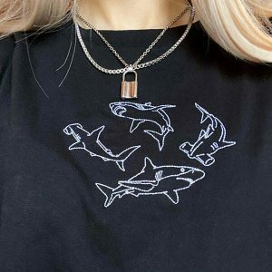 youthful shark embroidered tee   streetwear icon 2991