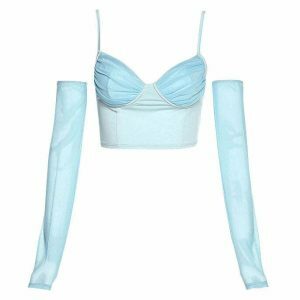 youthful sky blue set with top & gloves   trendy duo 6809