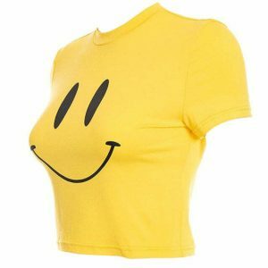 youthful smiley face crop top   chic & vibrant streetwear 1300