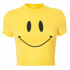 youthful smiley face crop top   chic & vibrant streetwear 8042