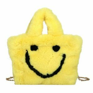 youthful smiley face fuzzy handbag   quirky & fun accessory 2266