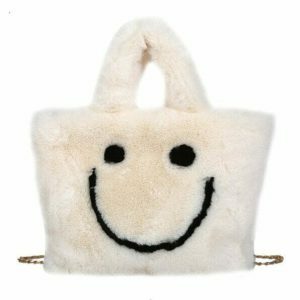 youthful smiley face fuzzy handbag   quirky & fun accessory 3188